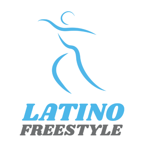 Tancujúci panáčik v svetlomodrej farbe s textom pod panáčikom LATINO FREESTYLE. Je to logo LATINO FREESTYLE.